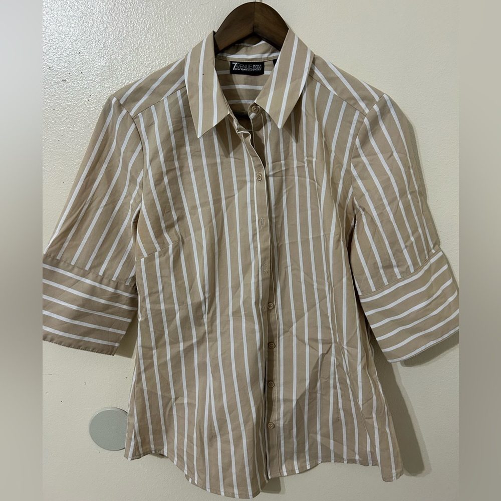 New York & Company Beige and White Striped Shirt